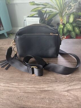 Black Crossbody Bag with Gold Hardware - Unbranded